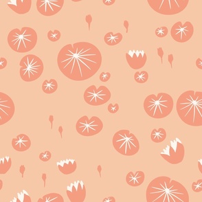 Large Summer Water Lilies in Coral for Wallpaper