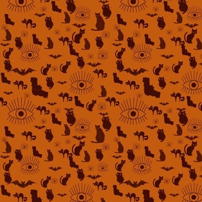 Enchanted Cats and Mystic Eyes Pattern in dark orange and black