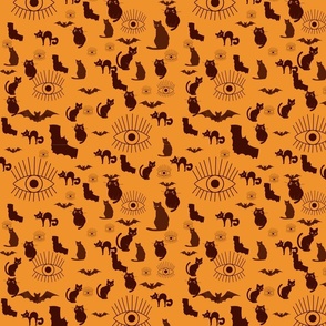 Enchanted Cats and Mystic Eyes Pattern in orange and black