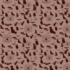 Enchanted Cats and Mystic Eyes Pattern in Light Brown and Dark Brown