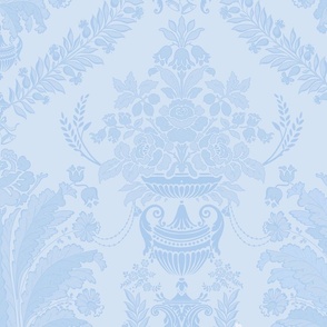 Traditional Floral Wedding Bell Damask In Pale Blue and White