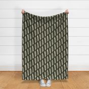 Small | Botanical Natural Fern Leaf Vertical Stripes with Minimalistic Off-White Fern Leaves Wave Pattern on Earthy Dark Green in Cottage Chic for Cluttercore Home Decor, Country Upholstery, Farmhouse Kitchen Wallpaper & Coastal Vibe