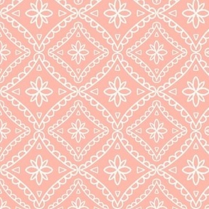 Medium Peach and Cream Modern Damask Pattern Tile