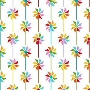 Small Scale Rainbow Pinwheels on White