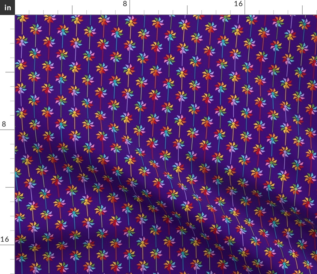 Small Scale Rainbow Pinwheels on Purple