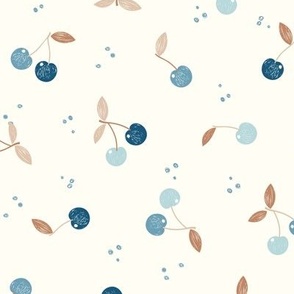 Blue cherry with brown leaves on cream_ medium