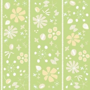 Bright Lime Stripes - Green and White Floral - Kids Room Decor