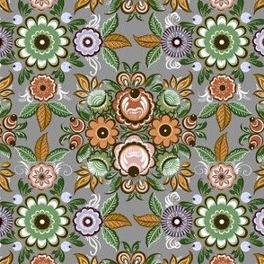 Folk Art Daisy Rose Floral Small - Grey Terracotta