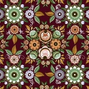 Folk Art Daisy Rose Floral Small - Vinous_Green_Terracotta_