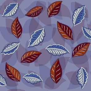 Folky Leaves Half-Drop Repeat - Blue Terracotta