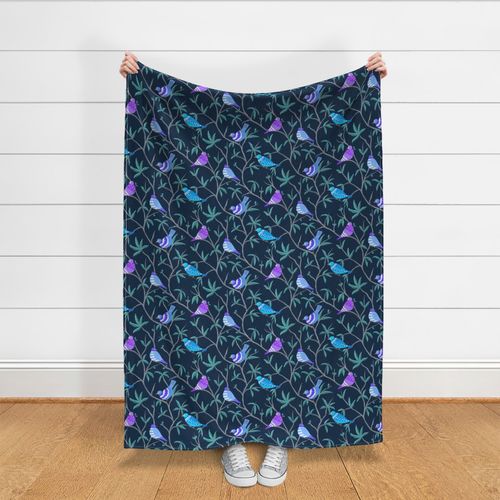 Hand painted blue and purple birds-dark blue