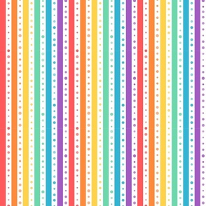 Rainbow Polka Dots and Stripes on White | Medium Scale