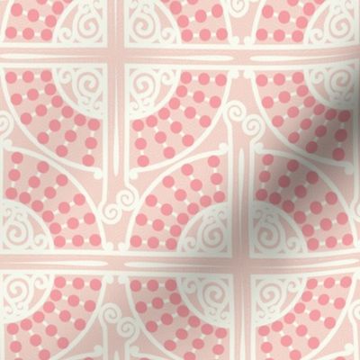 Lavish Maximalist Victorian Trellis Circles and Swirls in Cream and Pink