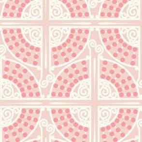 Lavish Maximalist Victorian Trellis Circles and Swirls in Cream and Pink