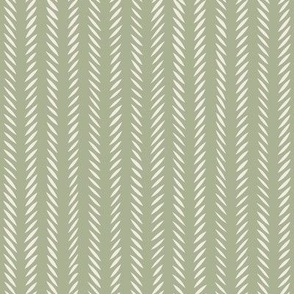 Hand drawn Herringbone | Creamy White,  Light Sage Green |  Stripe