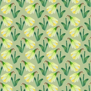 Delightful Daffodils | Watercolor | Tea Green | Small Scale