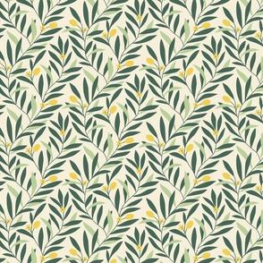 Olive branch pattern in green small scale