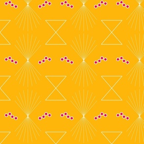 Floating dots and triangles - white coral on yellow - Fisch and Friends Collection (small)