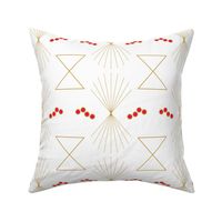 Floating dots and triangles - gold coral on white - Fisch and Friends Collection (small)