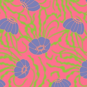 Jellies Gently Swimming Jellyfish Coastal Ocean Undersea Aquarium Sea Creatures in 1970s Retro Purple and Green Hot Pink - MEDIUM Scale - UnBlink Studio by Jackie Tahara