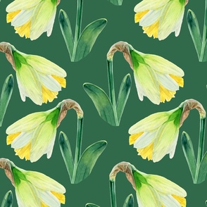 Delightful Daffodils | Watercolor | Emerald Green | Large Scale