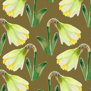 Delightful Daffodils | Watercolor | Moss | Large Scale