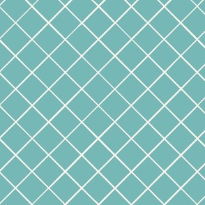 hand drawn diamond checks on blue (XL scale) , grid pattern, squares fabric