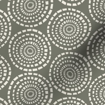 Mosaic Circles | Creamy White, Limed Ash Green 02 | Handdrawn-Geometric