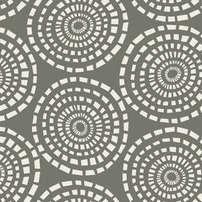 Mosaic Circles | Creamy White, Limed Ash Green 02 | Handdrawn-Geometric