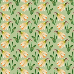 Watercolor Daffodils | Tea Green | Small Scale