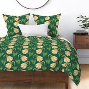 Watercolor Daffodils | Emerald Green | Large Scale