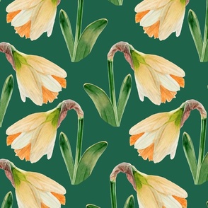 Watercolor Daffodils | Emerald Green | Large Scale