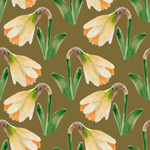 Watercolor Daffodils | Moss | Medium Scale