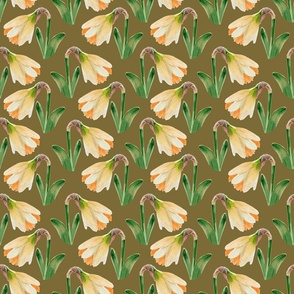 Watercolor Daffodils | Moss | Small Scale