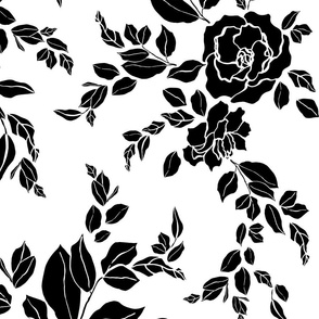 Classic Black on White Floral Silhouette // Large Scale