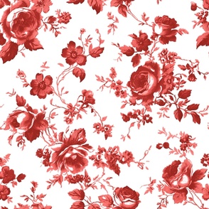 Red,floral toile,chinoiserie,roses,