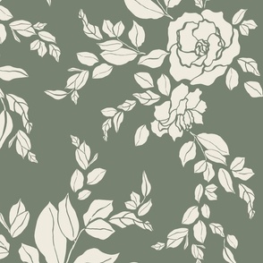 Gardenia Silhouettes on Sage Green // Large Scale