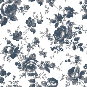 Dark,floral toile,chinoiserie,roses,