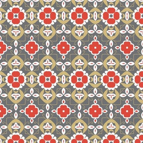 Geometric floral design with red flowers 
