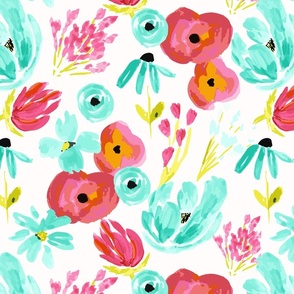 bright summer flowers on an off white background