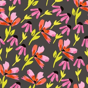 bright pink daisies on a gray background