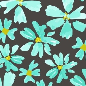 bright blue flowers on a gray background