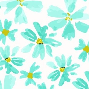 bright blue summer flowers on an off white background