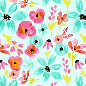 bright summer flowers on a light blue background