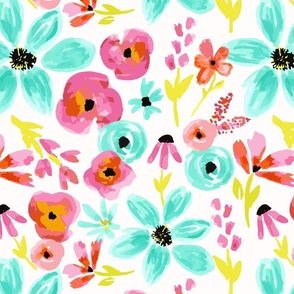 bright summer flowers on an off white background