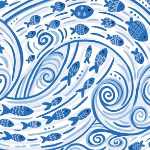 wonderful world of fish blue and white light wallpaper scale