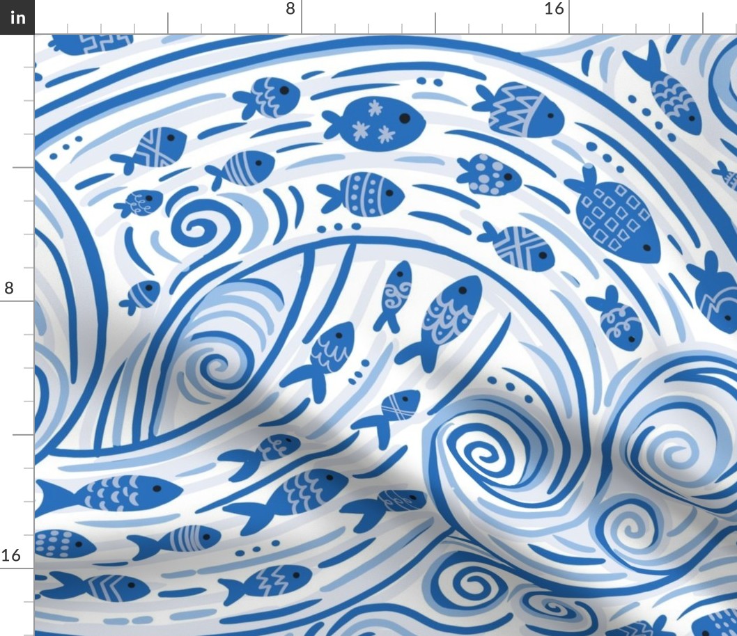 wonderful world of fish blue and white light wallpaper scale