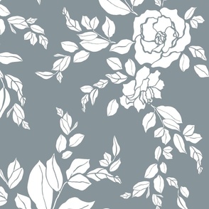 Gardenia Silhouettes on Periwinkle Blue Background // Large Scale