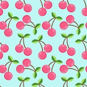 Pink cherries on a blue background