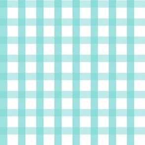 blue gingham on an off white background